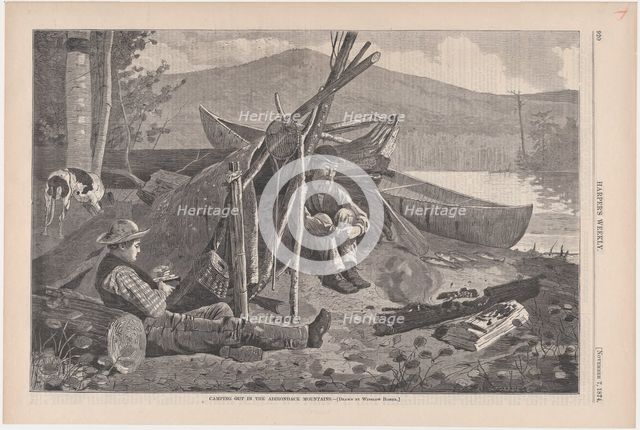 Camping Out in Adirondacks (Harper's Weekly, Vol. XVIII), November 7, 1874. Creator: W. H. Lagarde.