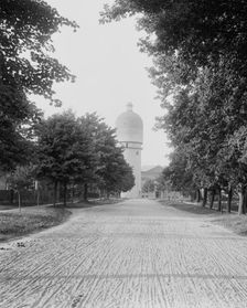 Campus road leading to stone tower, Michigan State Normal College, Ypsilanti, Mich., c1900-1910. Creator: Unknown