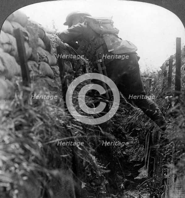 Canadian infantry in the trenches, World War I, 1914-1918.Artist: Realistic Travels Publishers