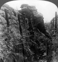Canadian infantry in the trenches, World War I, 1914-1918.Artist: Realistic Travels Publishers