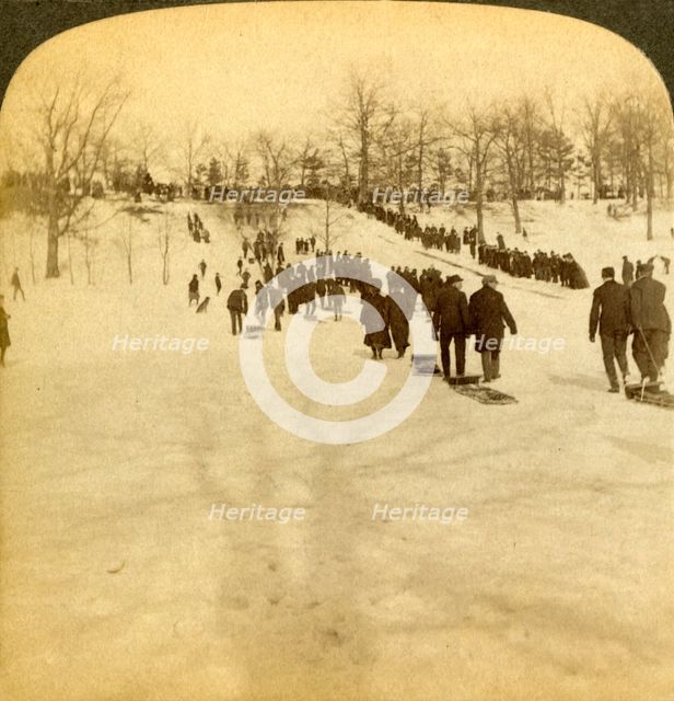 'Canadian winter sports - tobogganing', 1905. Creator: Underwood & Underwood.