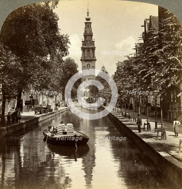 Canal, Amsterdam, Netherlands.Artist: Underwood & Underwood