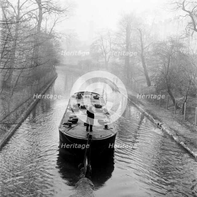 Canal and barge, London, (c1950-c1970?). Creator: Henry Grant.