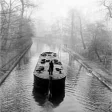 Canal and barge, London, (c1950-c1970?). Creator: Henry Grant