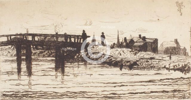 Canal and Bridge, c1880-1915. Creator: Thomas Entriken Hibben.