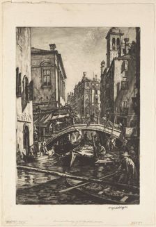 Canal and bridge of SS. Apostoli, Venice, c.1929. Creator: David Muirhead Bone