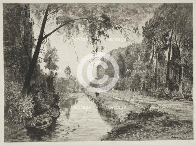 Canal at Pont Sainte-Maxence, c. 1878. Creator: Maxime Lalanne (French, 1827-1886).