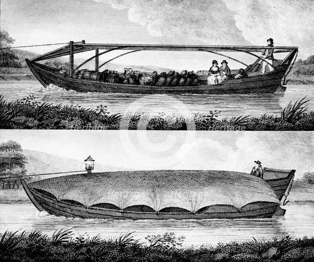 Canal boat, 1796. Artist: Robert Fulton