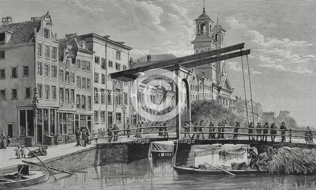 Canal Houtgracht with drawbridge, Amsterdam, Netherlands, 1883. Creator: Tomás Carlos Capuz.