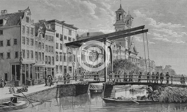 Canal Houtgracht with drawbridge, Amsterdam, Netherlands, 1883. Creator: Tomás Carlos Capuz.