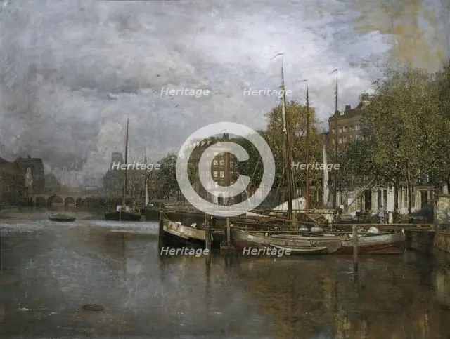 Canal in Rotterdam, c1900/1906. Creator: Robert Russ.