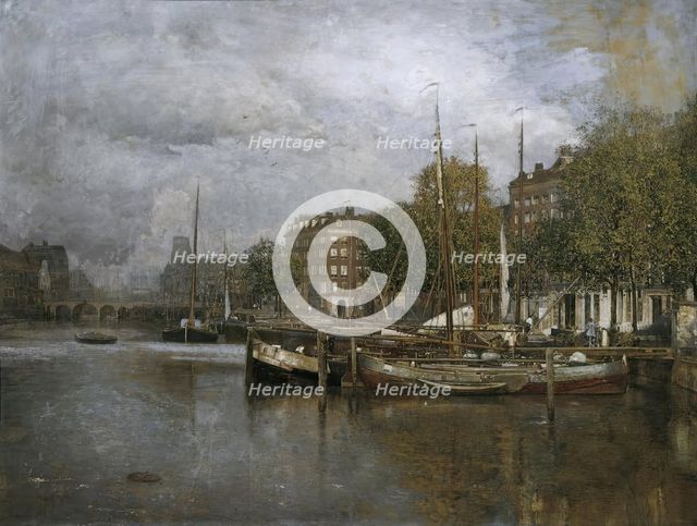 Canal in Rotterdam, c1900/1906. Creator: Robert Russ.