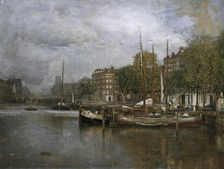 Canal in Rotterdam, c1900/1906. Creator: Robert Russ