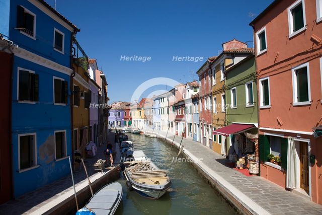 Canal on the island of Burano, Venice, Italy. Creator: Samuel Magal.
