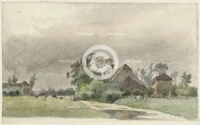Canal near a farm, 1845-1925. Creator: Julius Jacobus van de Sande Bakhuyzen.