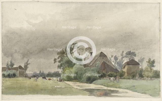 Canal near a farm, 1845-1925. Creator: Julius Jacobus van de Sande Bakhuyzen.