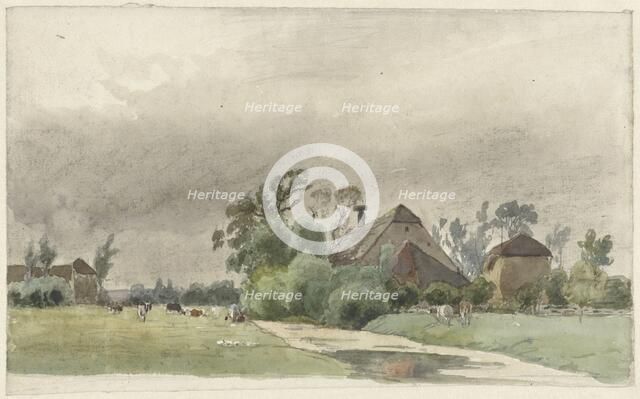 Canal near a farm, 1845-1925. Creator: Julius Jacobus van de Sande Bakhuyzen.