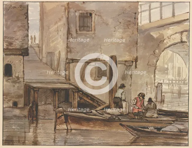 Canal with two rowing boats, late 18th century. Creator: Jacob van Strij.
