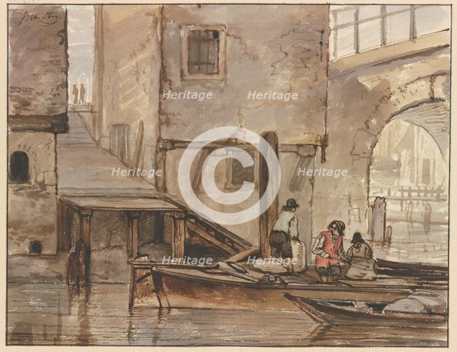 Canal with two rowing boats, late 18th century. Creator: Jacob van Strij.
