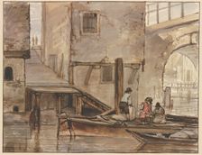 Canal with two rowing boats, late 18th century. Creator: Jacob van Strij