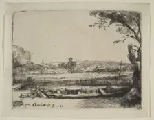 Canal with a Large Boat and a Bridge, 1650. Creator: Rembrandt Harmensz van Rijn