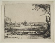 Canal with a Large Boat and a Bridge, 1650. Creator: Rembrandt Harmensz van Rijn