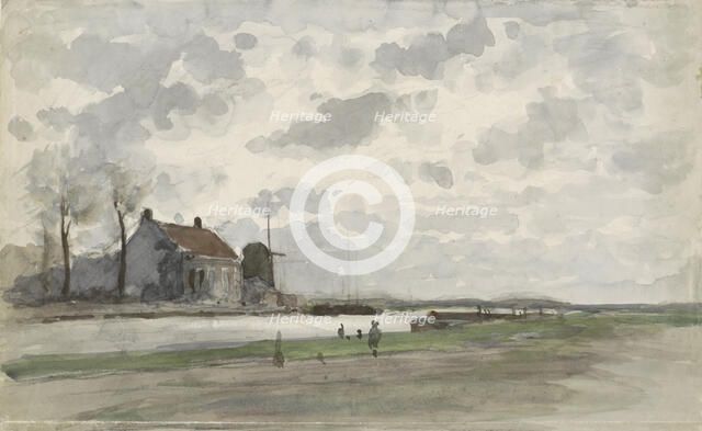 Canal with a windmill, 1845-1925. Creator: Julius Jacobus van de Sande Bakhuyzen.