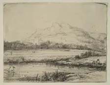 Canal with an Angler and Two Swans, 1650. Creator: Rembrandt Harmensz van Rijn