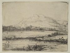 Canal with an Angler and Two Swans, 1650. Creator: Rembrandt Harmensz van Rijn