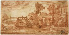 Canal with Bridge and Houses, n.d. Creator: Unknown