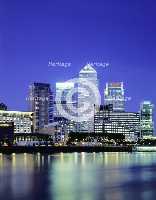 Canary Wharf at night, c1990-2010. Artist: Unknown.