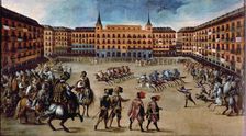 Cañas game party in the Plaza Mayor on the occasion of the marriage of the Prince of Wales with…