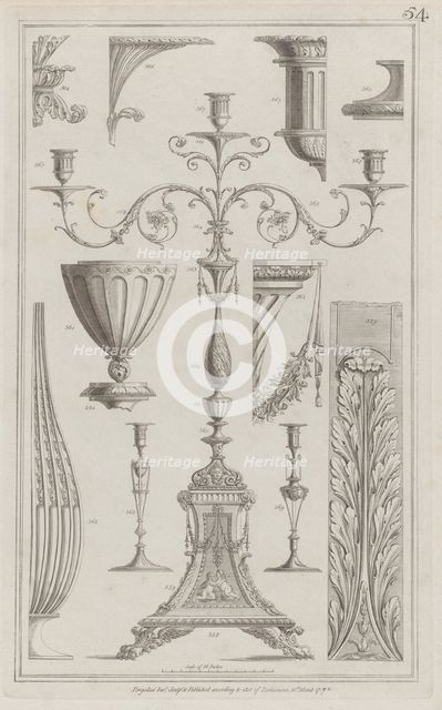Candelabra, Vessels and Ornament, nos. 358-369 ("Designs for Various Ornaments,"..., March 20, 1792. Creator: Michelangelo Pergolesi.