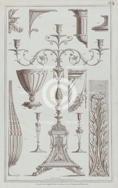 Candelabra, Vessels and Ornament, nos. 358-369 ("Designs for Various Ornaments,"..., March 20, 1785. Creator: Michelangelo Pergolesi.