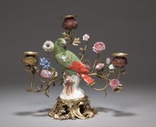Candelabras with Parrots, c. 1740. Creator: Meissen Porcelain Factory (German); Johann Joachim Kändler (German, 1706-1768)