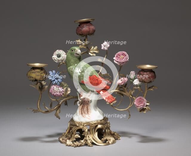 Candelabras with Parrots, c. 1740. Creator: Meissen Porcelain Factory (German); Johann Joachim Kändler (German, 1706-1768).