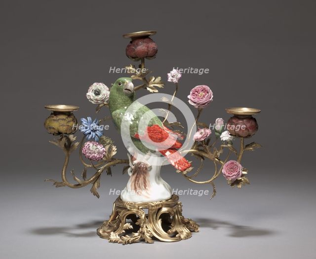 Candelabrum with Parrot , c. 1740. Creator: Meissen Porcelain Factory (German); Johann Joachim Kändler (German, 1706-1768).