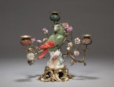 Candelabrum with Parrot , c. 1740. Creator: Meissen Porcelain Factory (German); Johann Joachim Kändler (German, 1706-1768)