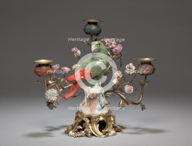 Candelabrum with Parrot , c. 1740. Creator: Meissen Porcelain Factory (German); Johann Joachim Kändler (German, 1706-1768).