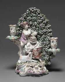 Candelabrum with Shepherdess Figure, c. 1775. Creator: Derby Porcelain Factory (Chelsea-Derby Period)