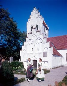 Candidates for Confirmation in traditional costume, Dalby, Scania, Sweden 1971. Creator: Torkel Lindeberg
