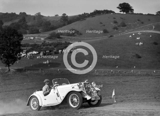 Candidi Provocatores team Singer Le Mans at the Singer CC Rushmere Hill Climb, Shropshire 1935. Artist: Bill Brunell.