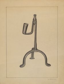 Candle and Rush Light Holder, c. 1936. Creator: Jack Staloff