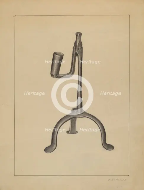 Candle and Rush Light Holder, c. 1936. Creator: Jack Staloff.