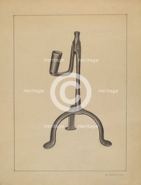 Candle and Rush Light Holder, c. 1936. Creator: Jack Staloff.