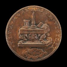 Candle, Hourglass, and Book on a Table [reverse], 1568. Creator: Jacques Jonghelinck