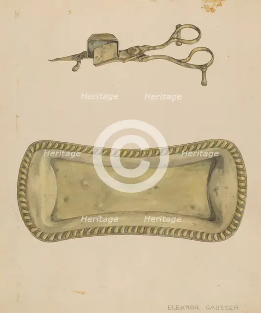 Candle Snuffer and Tray, c. 1937. Creator: Eleanor Gausser.