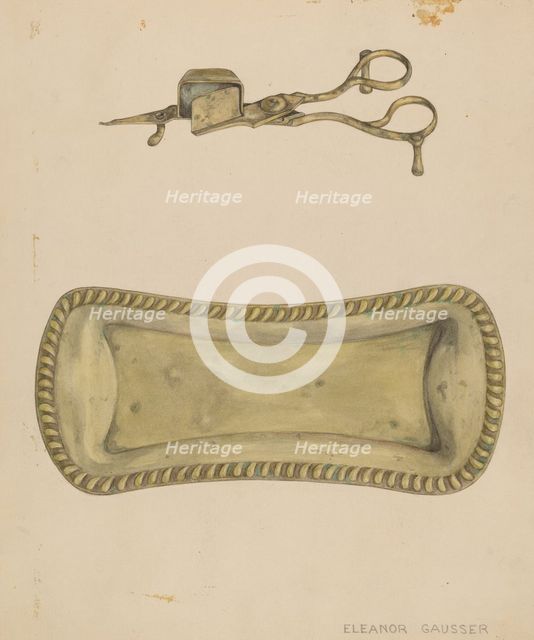 Candle Snuffer and Tray, c. 1937. Creator: Eleanor Gausser.