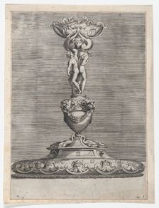 Candlestick with Two Ignudi on Top of a Vase with Lion Heads, 1552., 1552. Creator: Anon