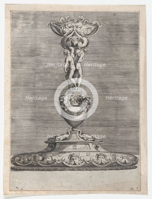 Candlestick with Two Ignudi on Top of a Vase with Lion Heads, 1552., 1552. Creator: Anon.
